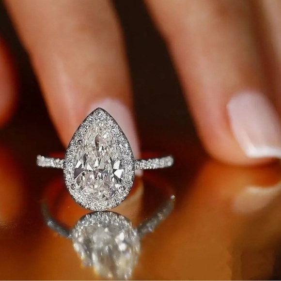 Water Drop‎ Design Ring Micro Paved Crystal Zircon 14K over silver SZ 7 🎁🎄 - Picture 1 of 6